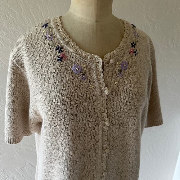NORTHERN REFLECTIONS | Womens Sweater Vintage Ramie Pointelle Embroidered Large - Picture 2 of 10